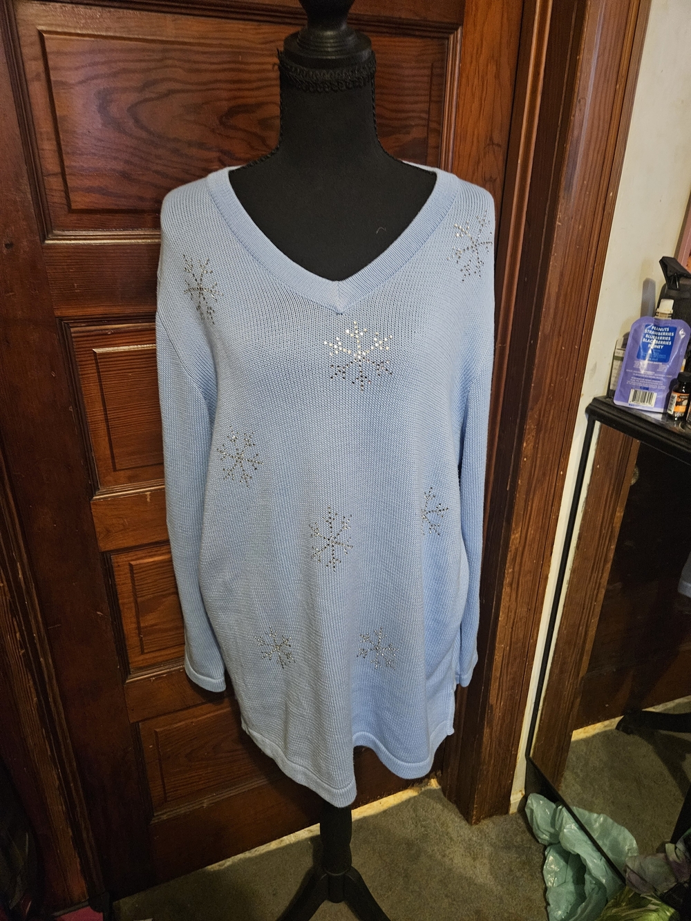Quacker Factory Light Blue Knit Sweater Top